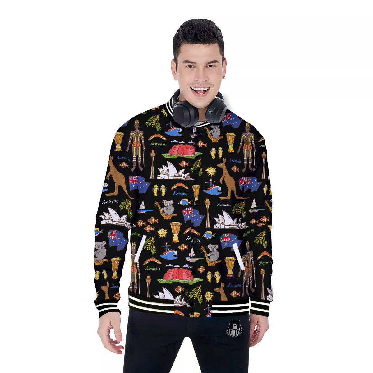 Australia Theme Print Pattern Baseball Jacket-grizzshop