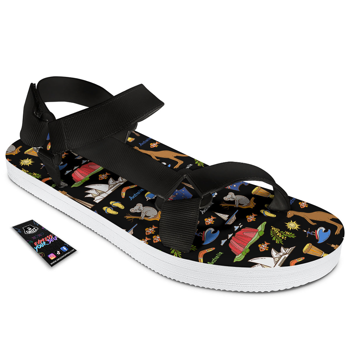 Australia Theme Print Pattern Black Open Toe Sandals-grizzshop