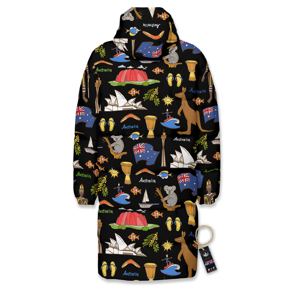 Australia Theme Print Pattern Long Down Jacket-grizzshop