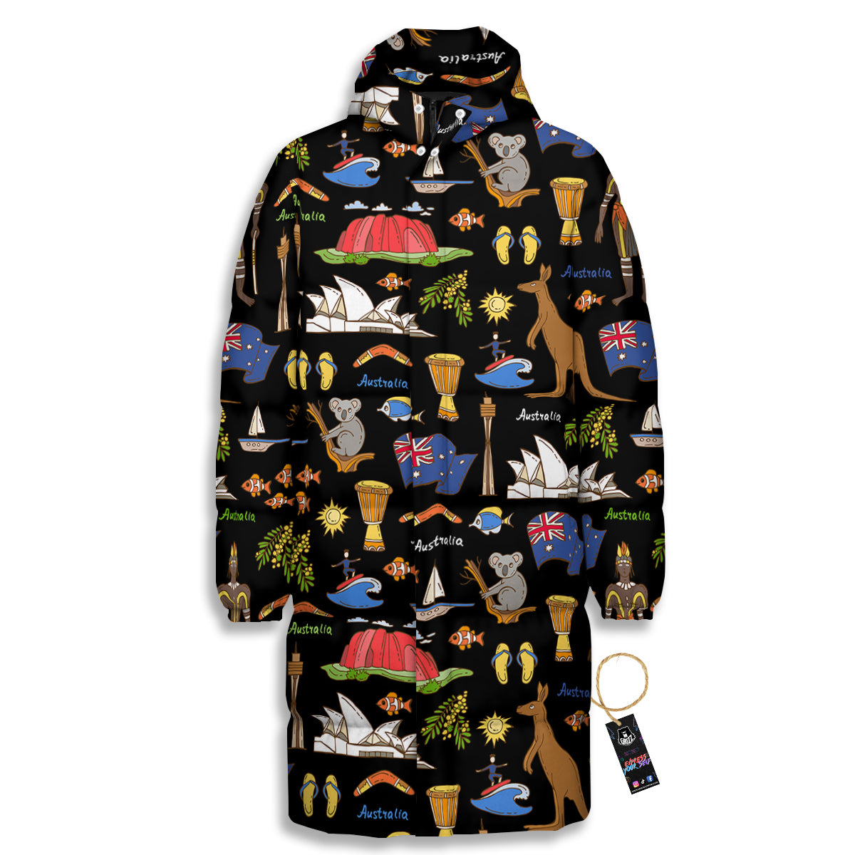 Australia Theme Print Pattern Long Down Jacket-grizzshop
