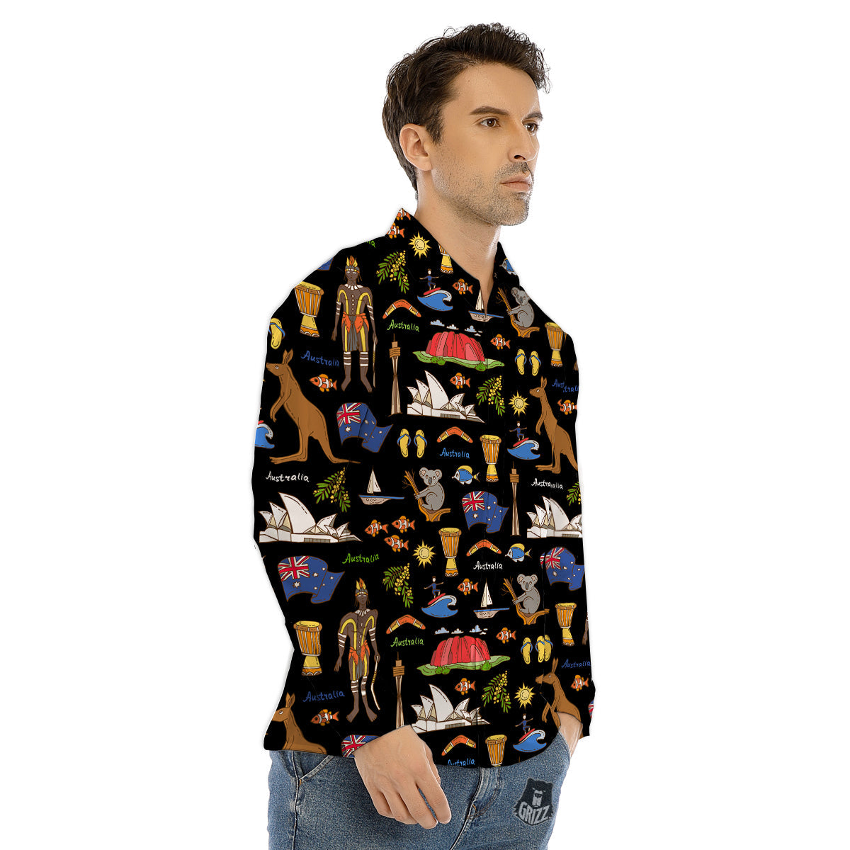 Australia Theme Print Pattern Men's Dress Shirts-grizzshop