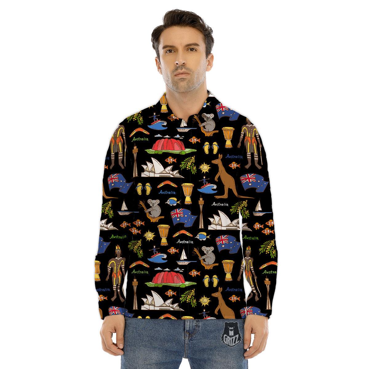 Australia Theme Print Pattern Men's Dress Shirts-grizzshop