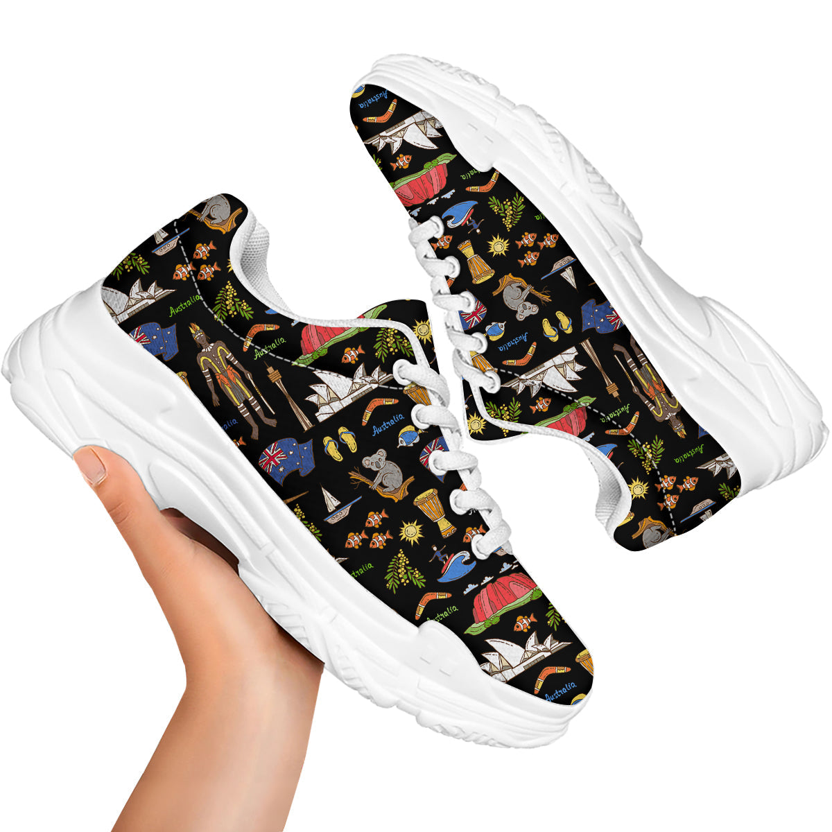 Australia Theme Print Pattern White Chunky Shoes-grizzshop