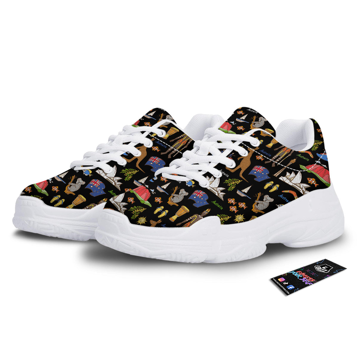 Australia Theme Print Pattern White Chunky Shoes-grizzshop