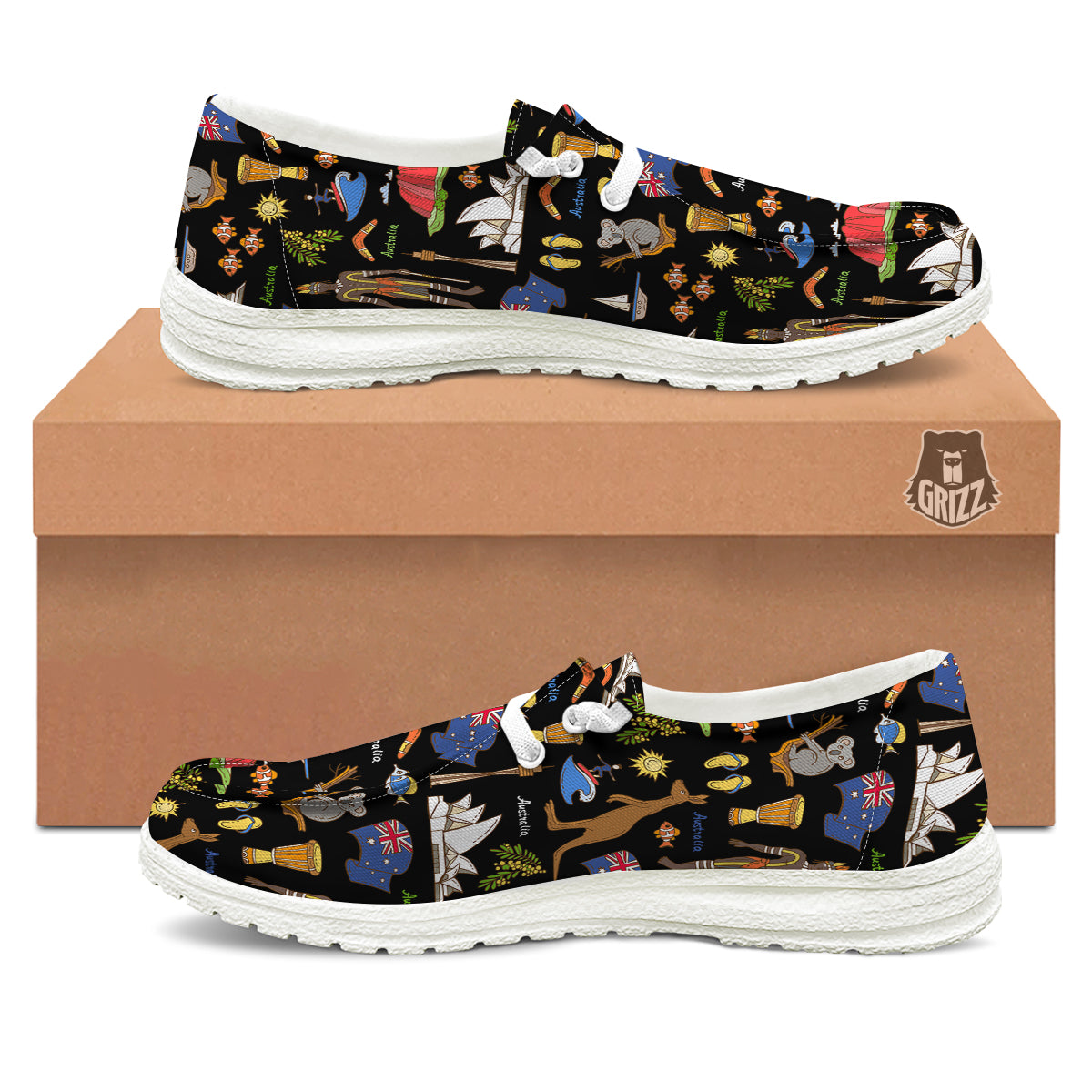 Australia Theme Print Pattern White Loafers-grizzshop