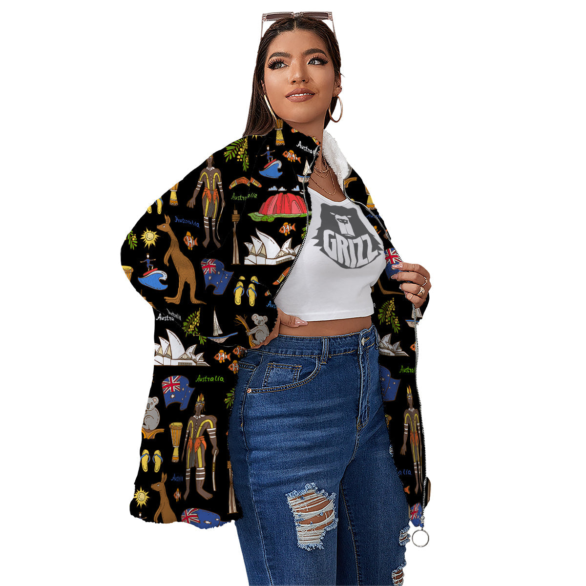 Australia Theme Print Pattern Women's Sherpa Jacket-grizzshop