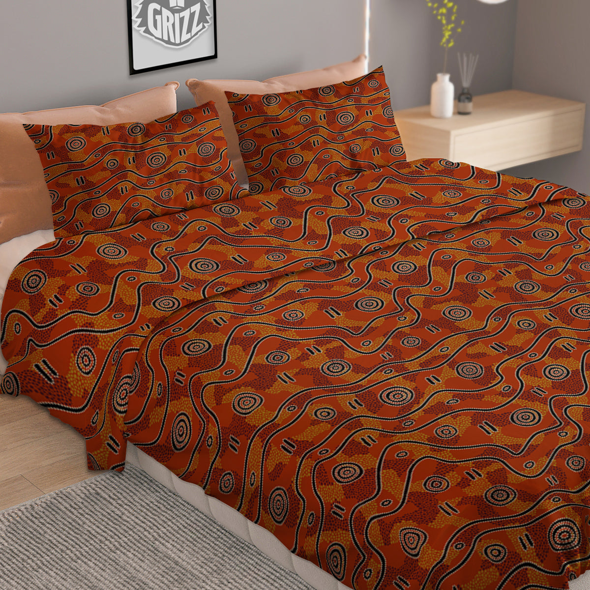 Australian Aboriginal Print Pattern Duvet Cover Bedding Set