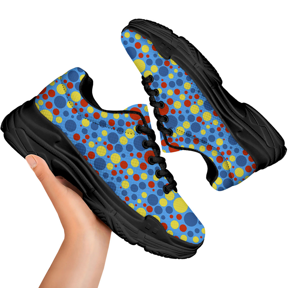 Autism Awareness Dots Color Print Pattern Black Chunky Shoes-grizzshop
