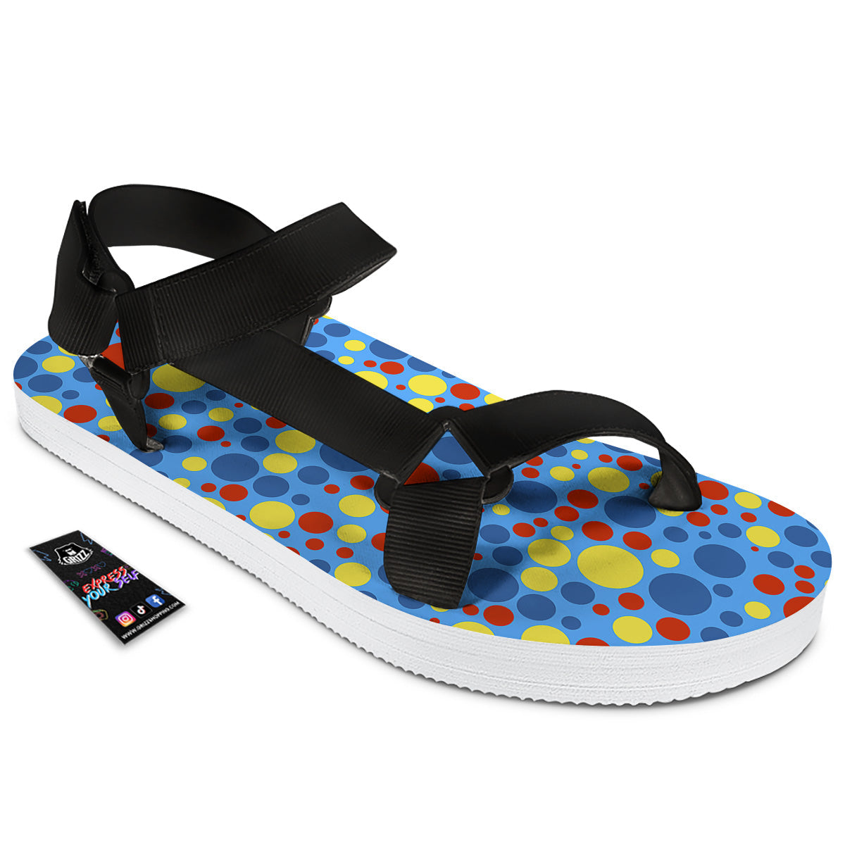 Autism Awareness Dots Color Print Pattern Black Open Toe Sandals-grizzshop