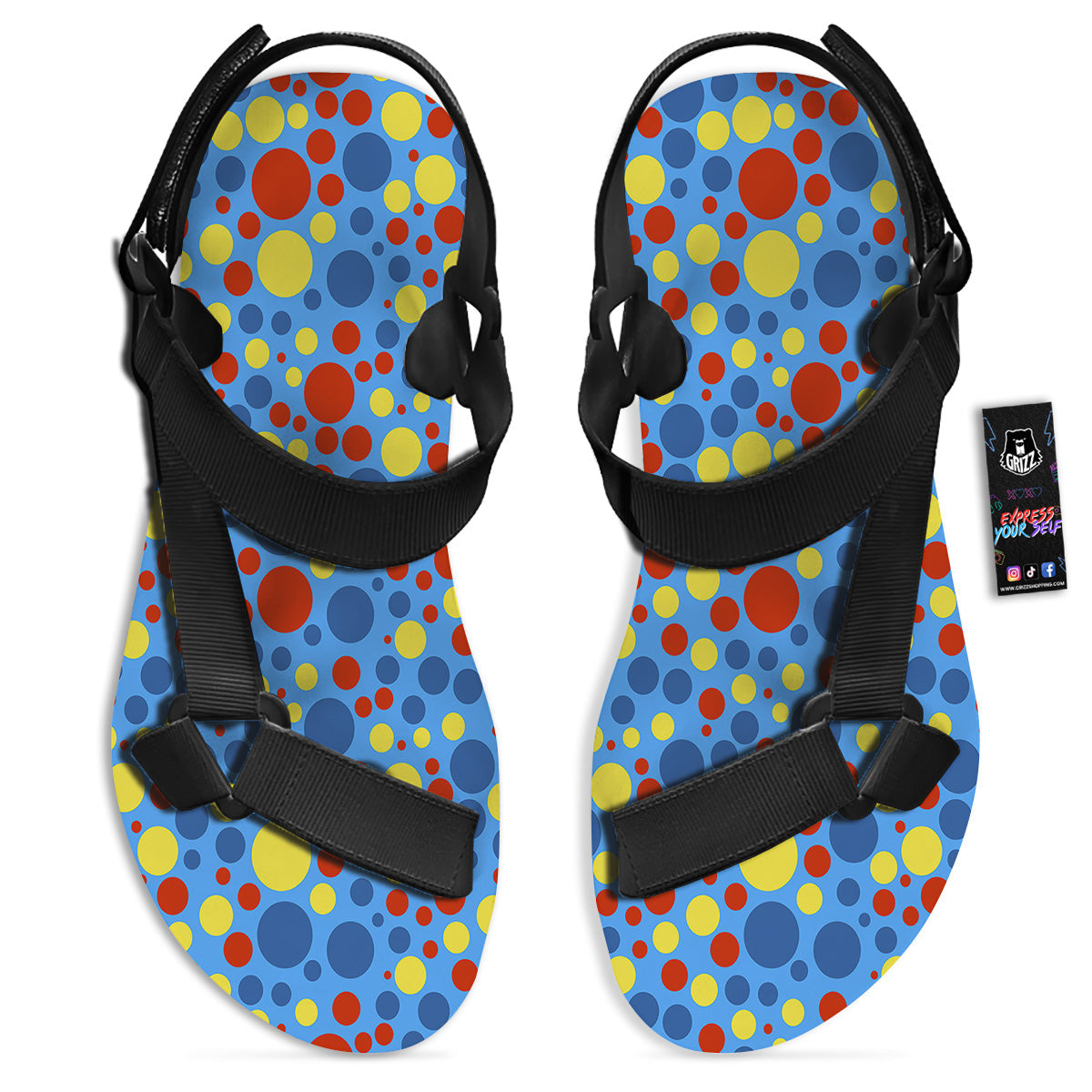 Autism Awareness Dots Color Print Pattern Black Open Toe Sandals-grizzshop