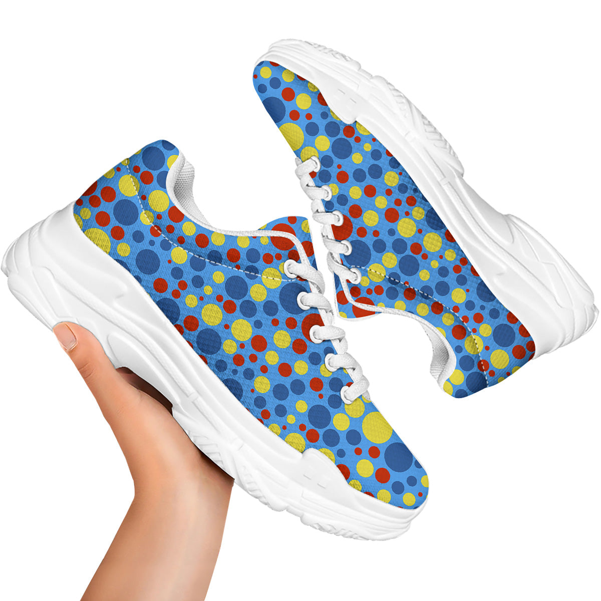 Autism Awareness Dots Color Print Pattern White Chunky Shoes-grizzshop