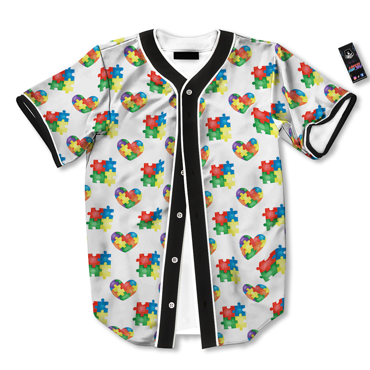 Autism Awareness Heart Print Pattern Baseball Jersey-grizzshop