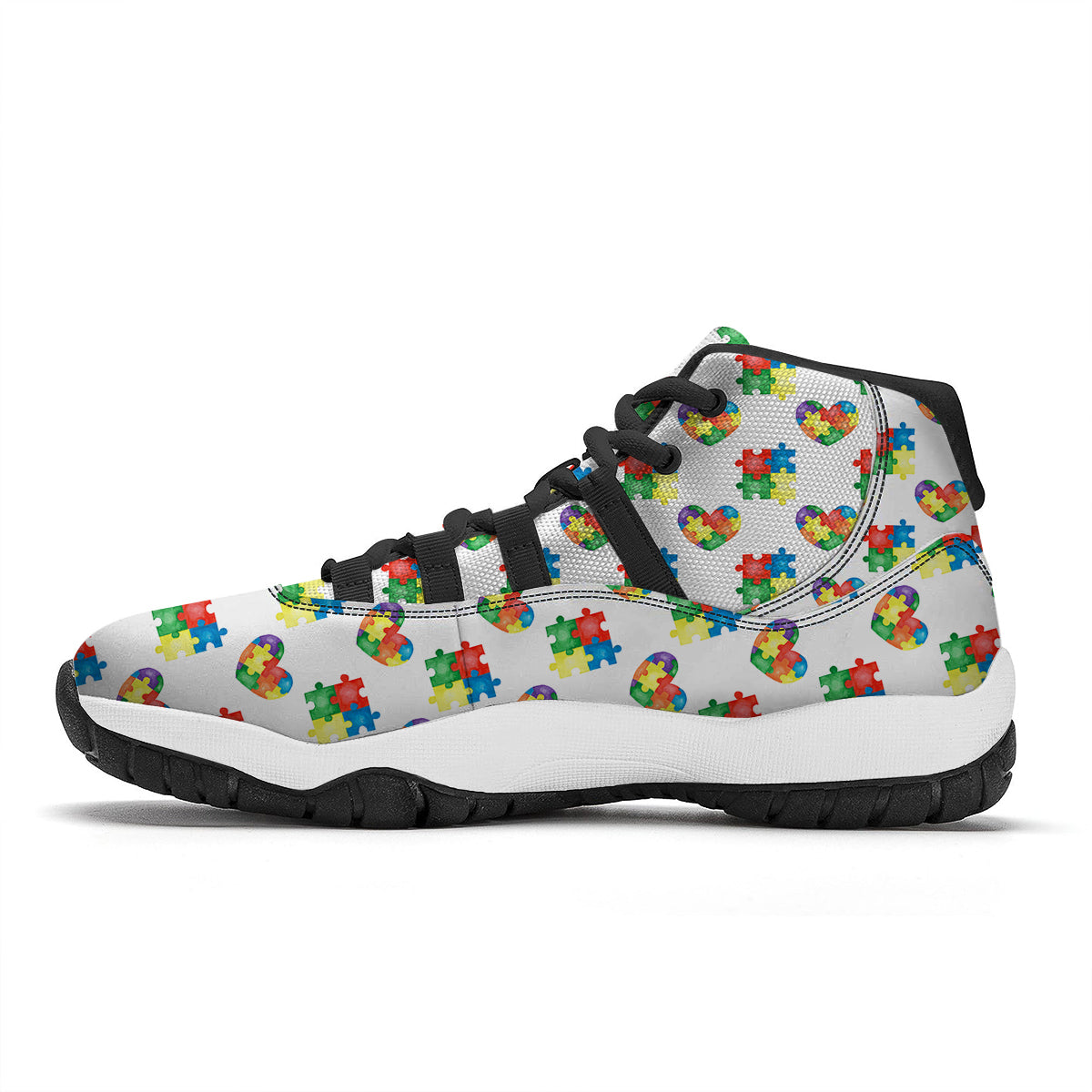 Autism Awareness Heart Print Pattern Black Bball Shoes-grizzshop