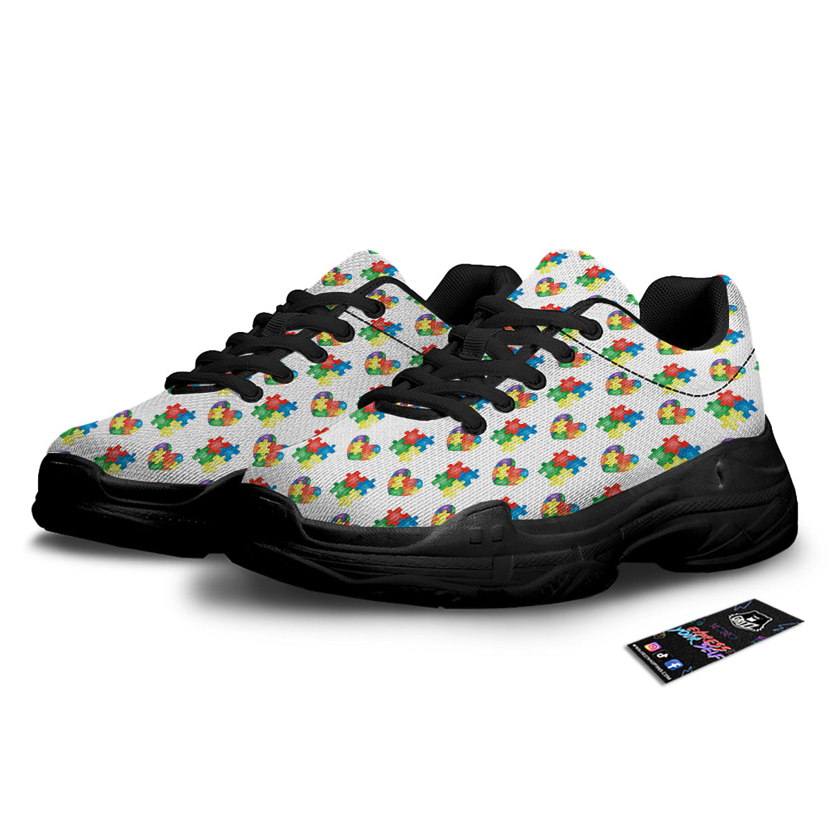 Autism Awareness Heart Print Pattern Black Chunky Shoes-grizzshop