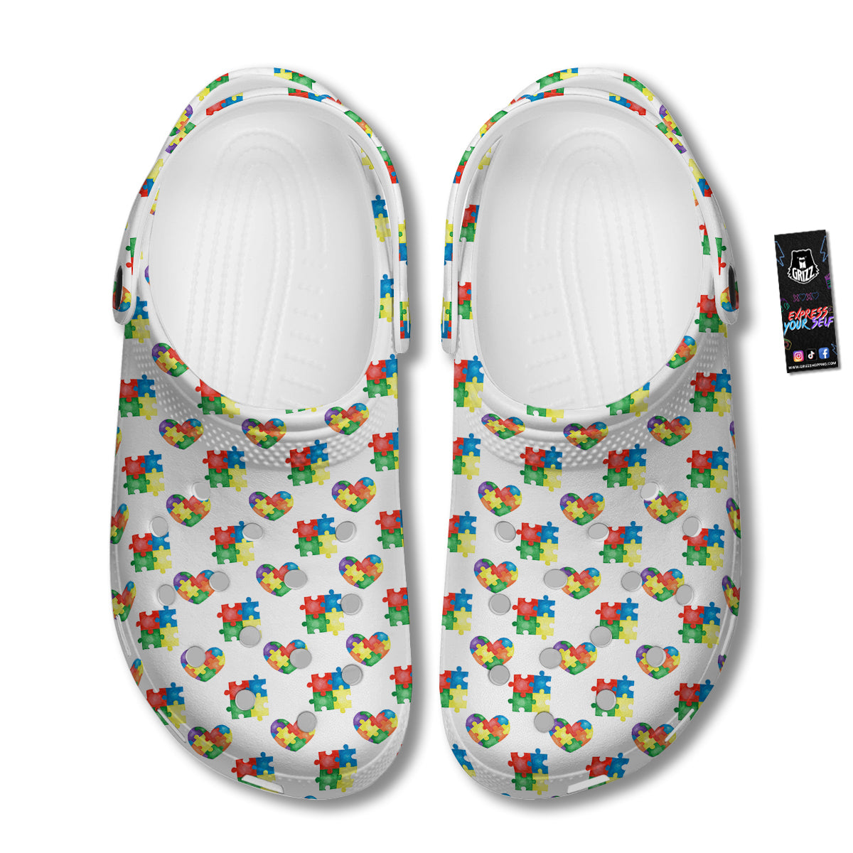 Autism Awareness Heart Print Pattern Clog-grizzshop