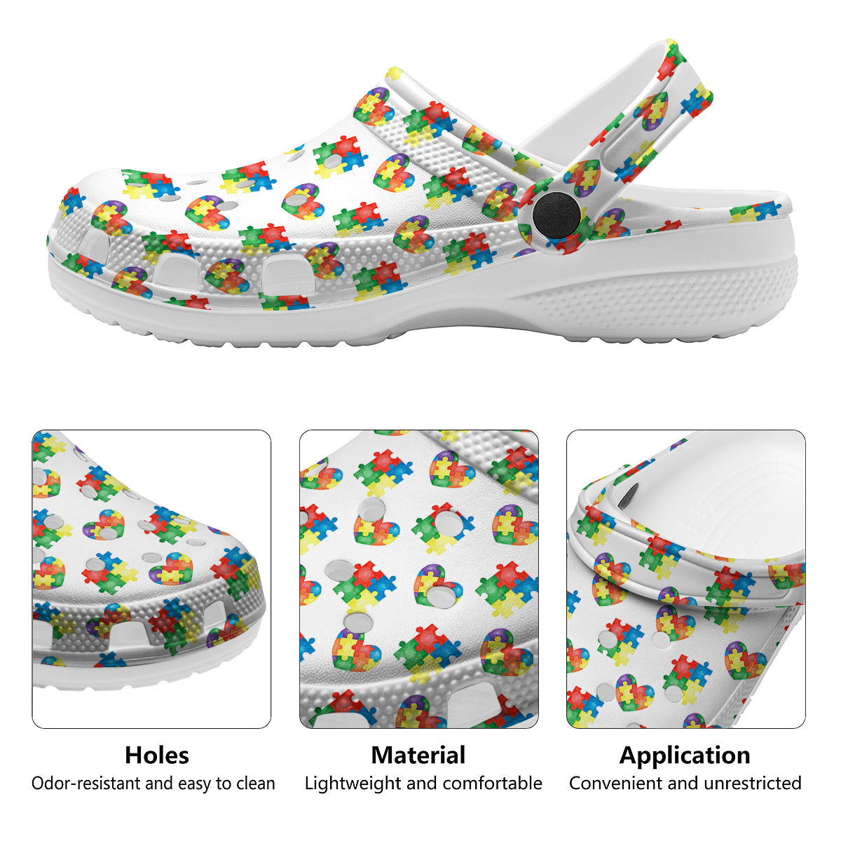 Autism Awareness Heart Print Pattern Clog-grizzshop