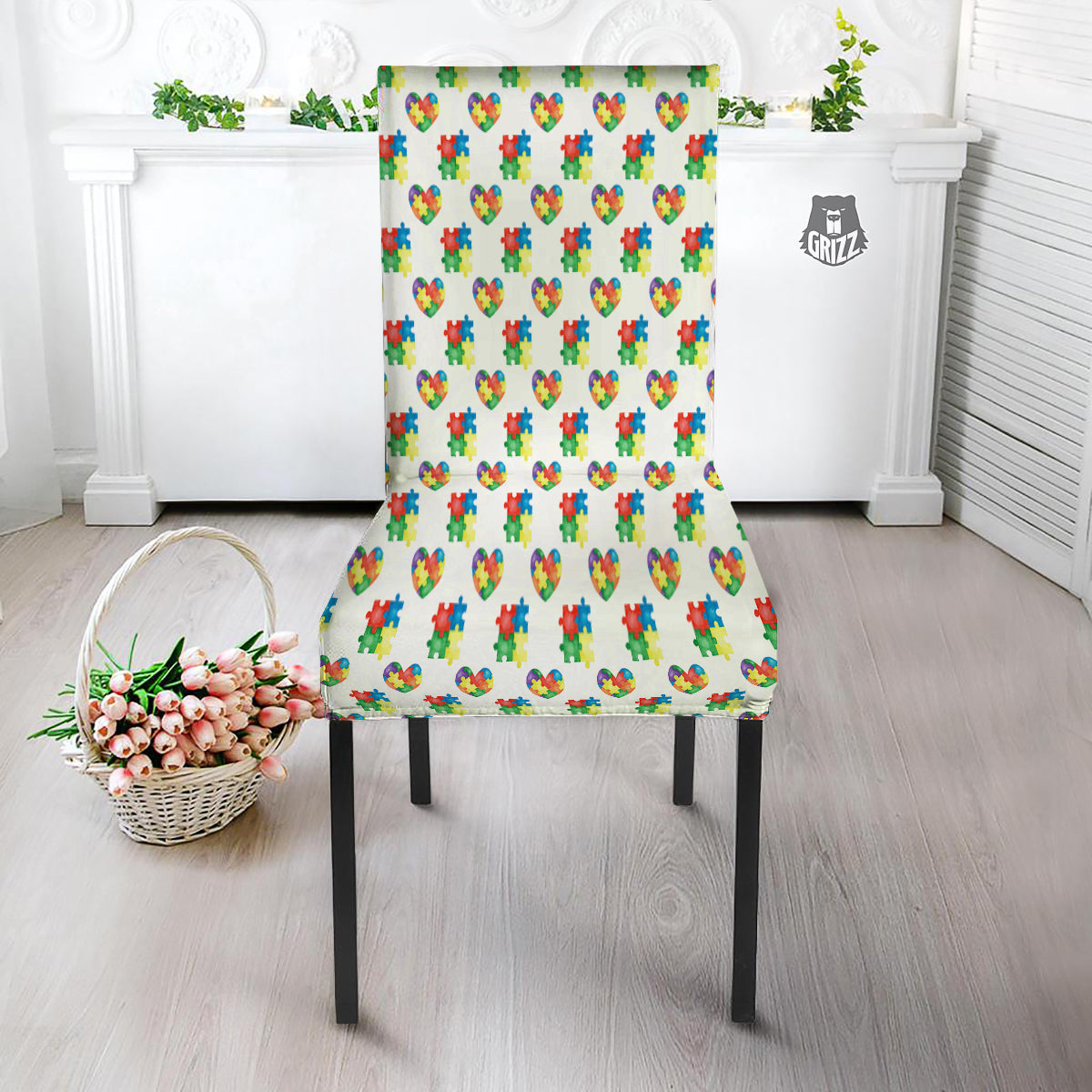 Autism Awareness Heart Print Pattern Dining Chair Slipcover-grizzshop