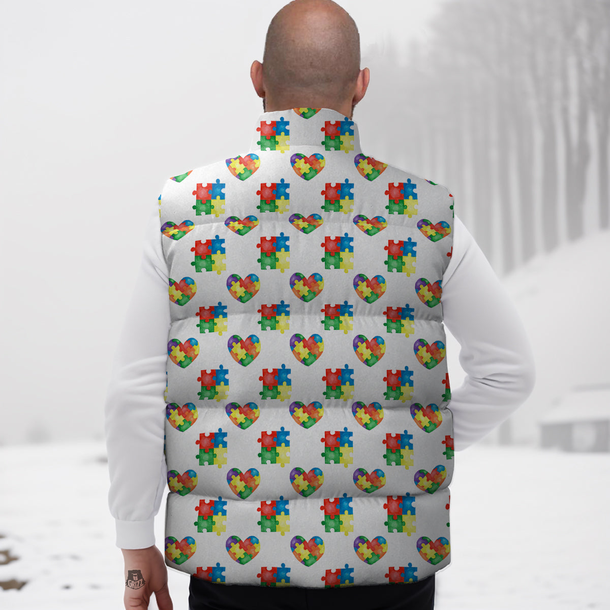 Autism Awareness Heart Print Pattern Down Vest