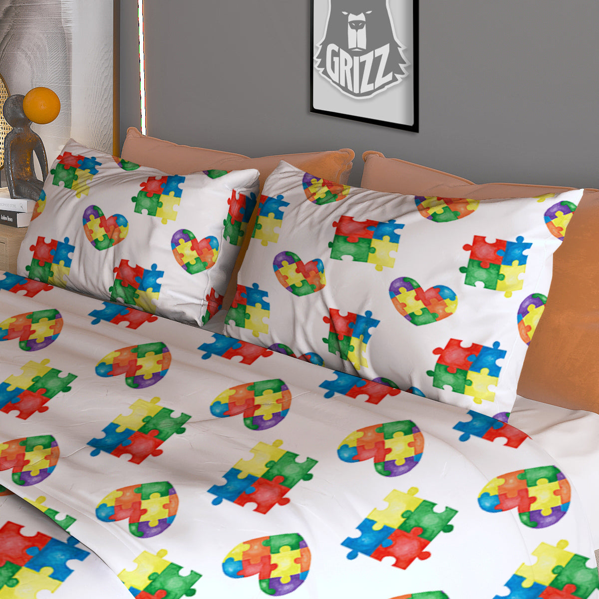 Autism Awareness Heart Print Pattern Duvet Cover Bedding Set