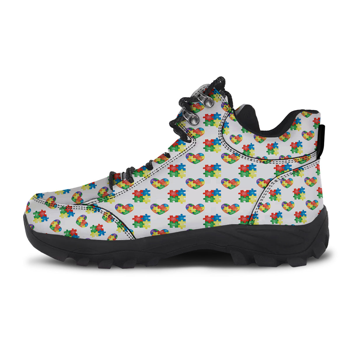 Autism Awareness Heart Print Pattern Hiking Shoes-grizzshop