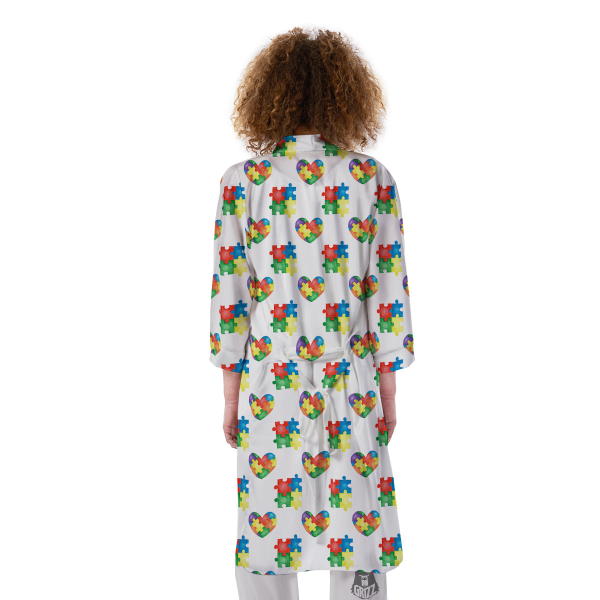 Autism Awareness Heart Print Pattern Kimono-grizzshop