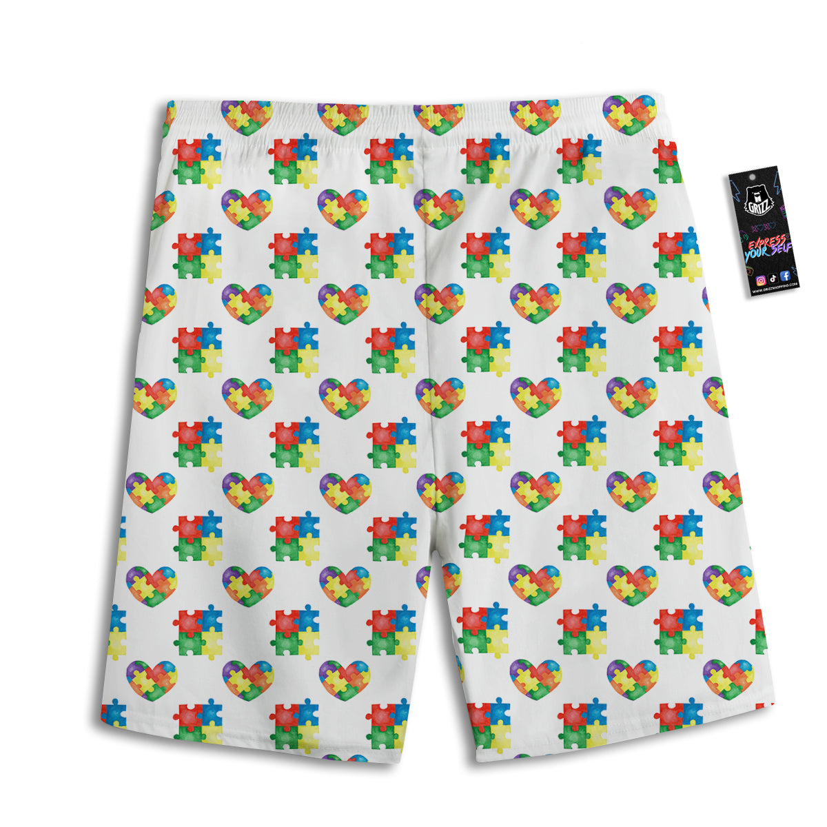 Autism Awareness Heart Print Pattern Men's Athletic Shorts