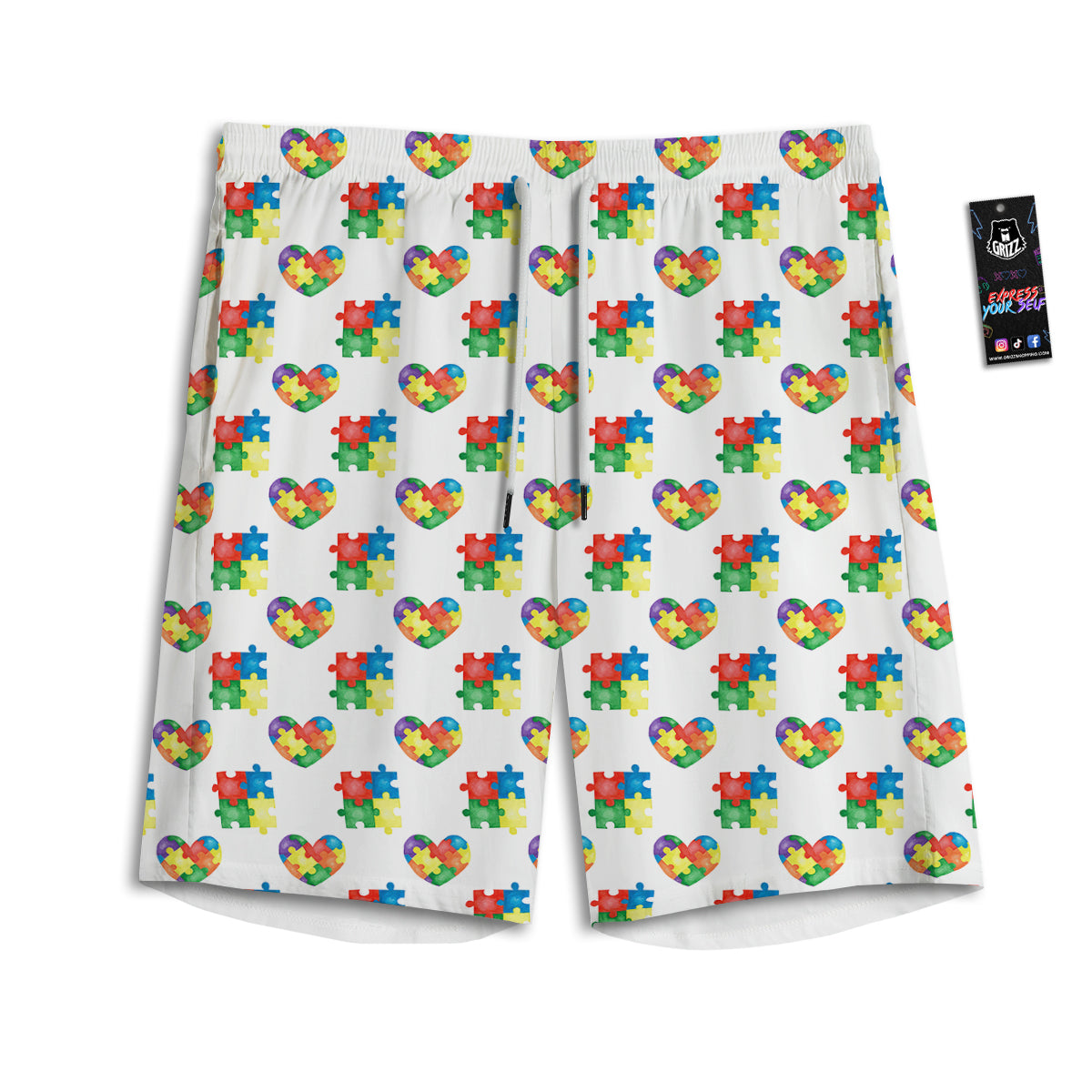 Autism Awareness Heart Print Pattern Men's Athletic Shorts