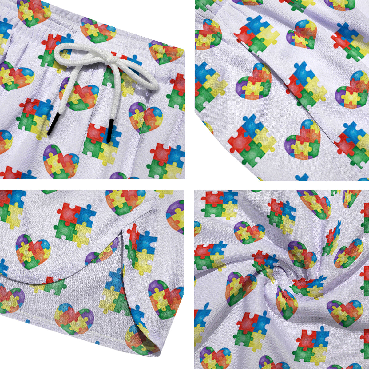 Autism Awareness Heart Print Pattern Men's Running Shorts-grizzshop