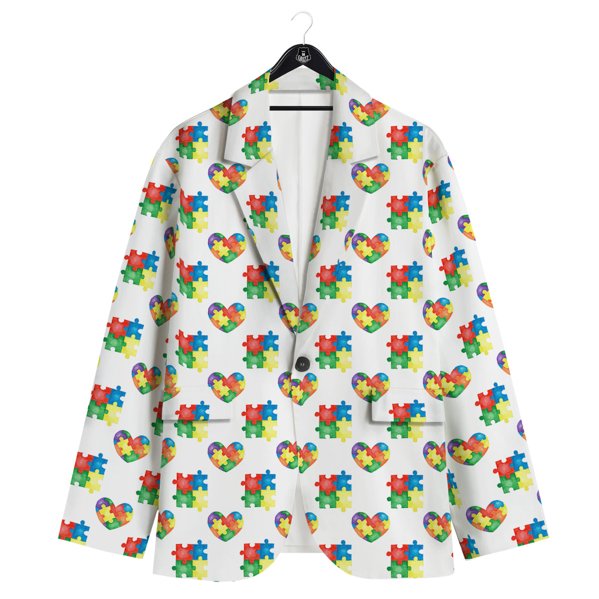 Autism Awareness Heart Print Pattern Men's Sport Coat-grizzshop