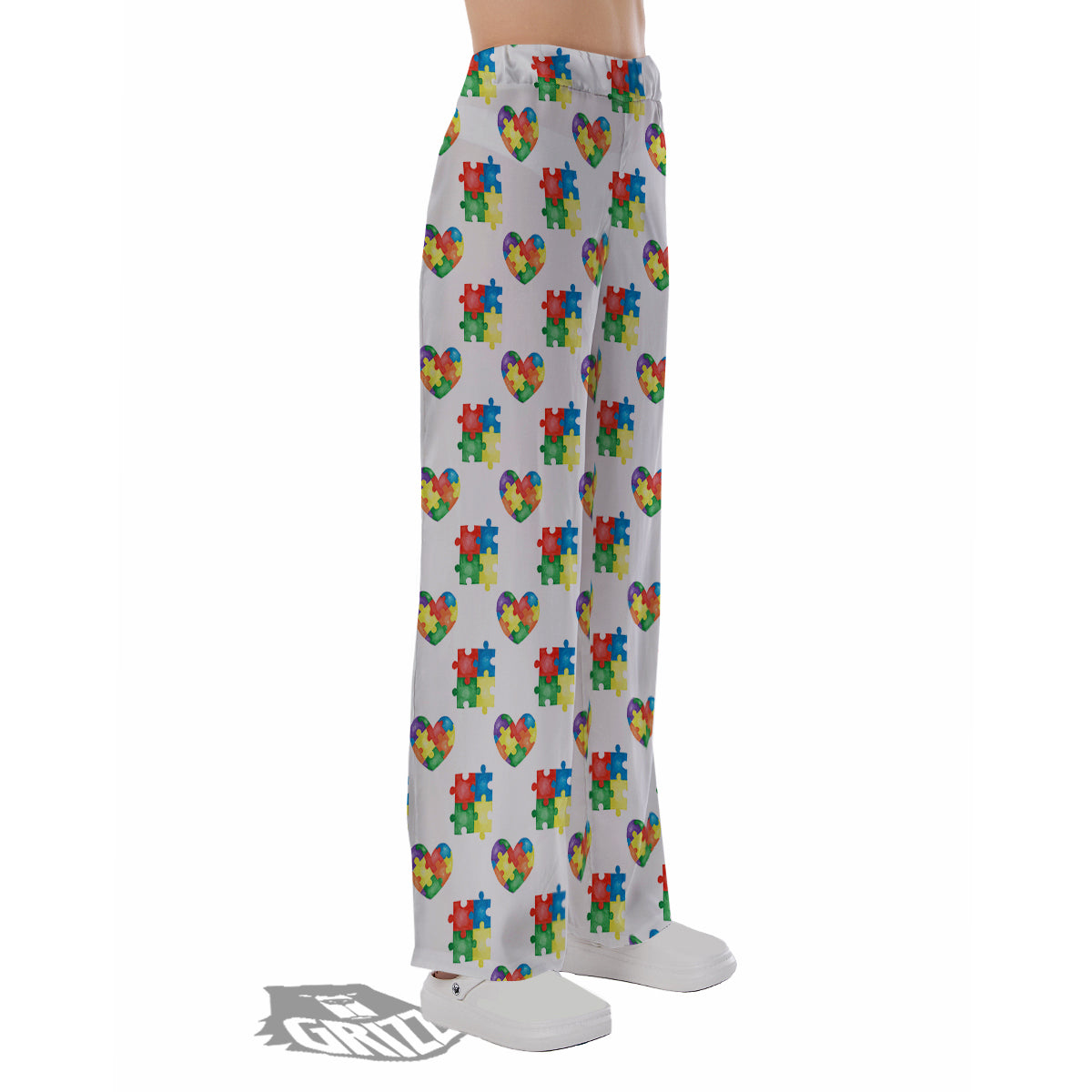 Autism Awareness Heart Print Pattern Pajama Pants-grizzshop
