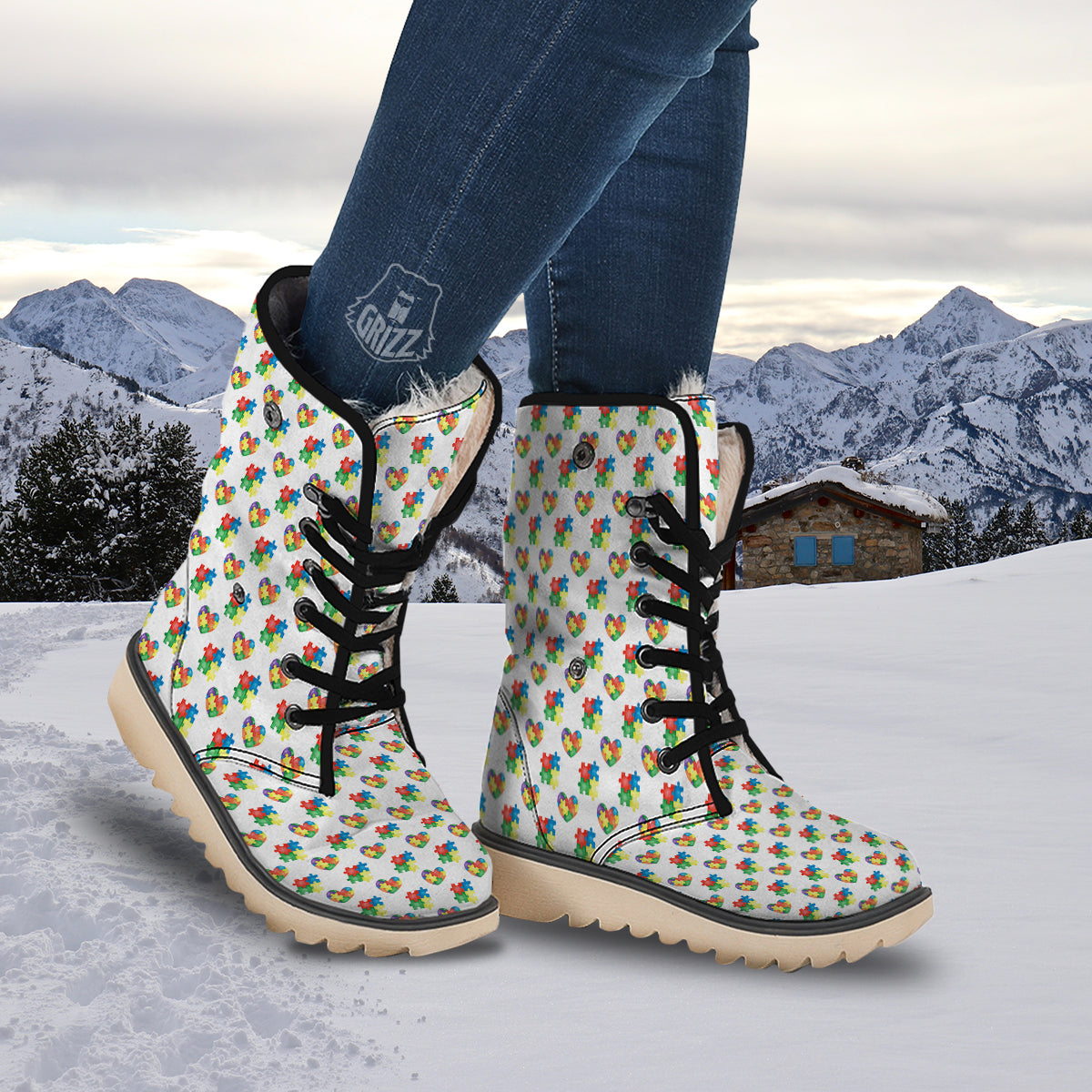 Autism Awareness Heart Print Pattern Snow Boots-grizzshop