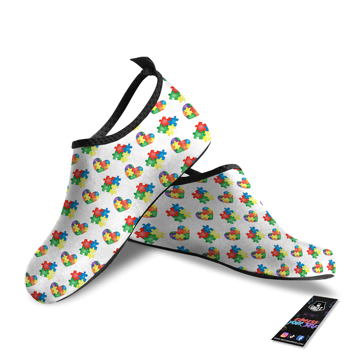 Autism Awareness Heart Print Pattern Water Shoes-grizzshop