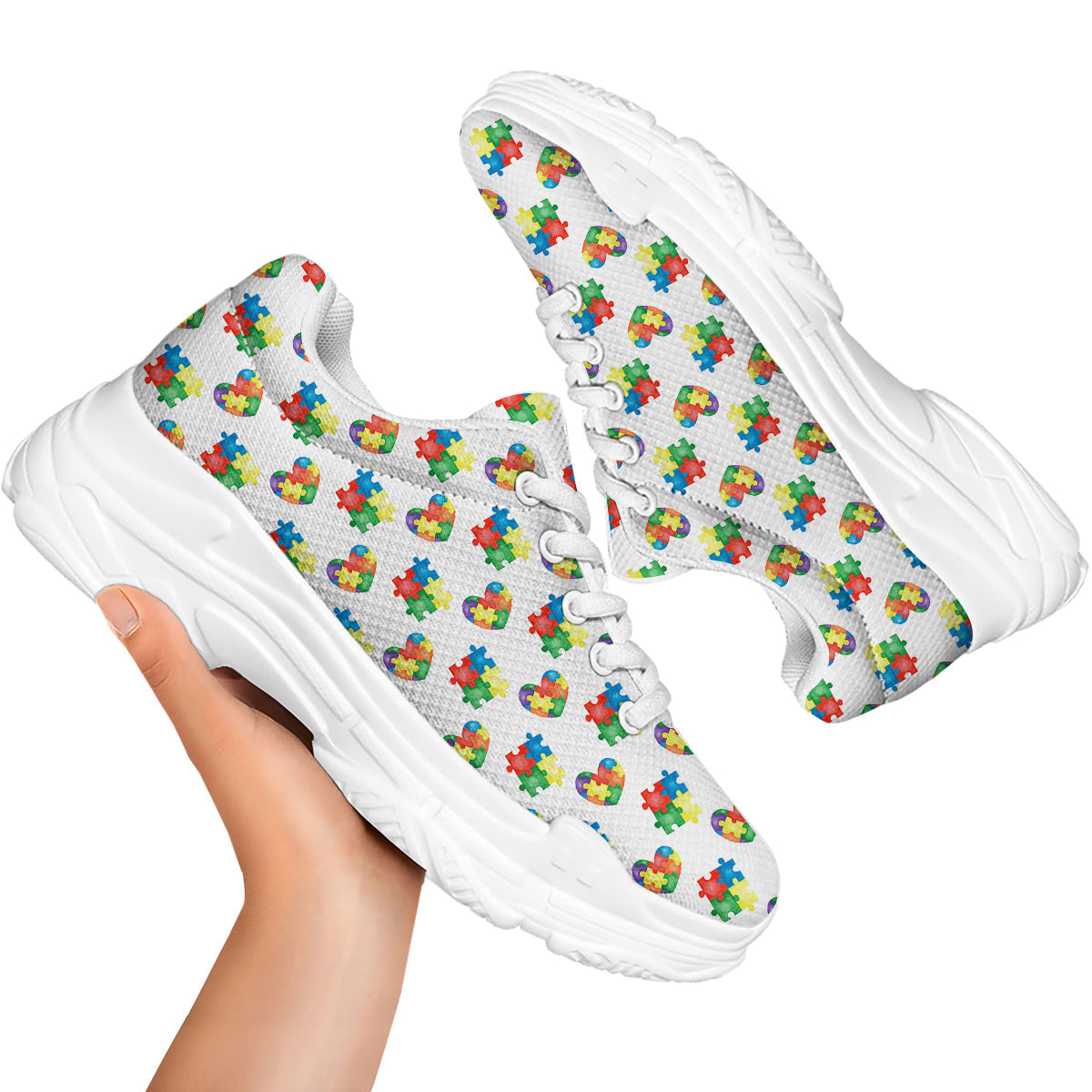 Autism Awareness Heart Print Pattern White Chunky Shoes-grizzshop