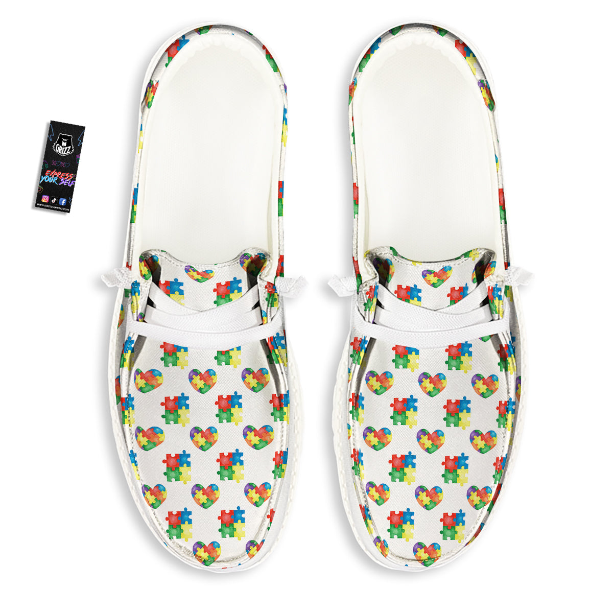 Autism Awareness Heart Print Pattern White Loafers-grizzshop