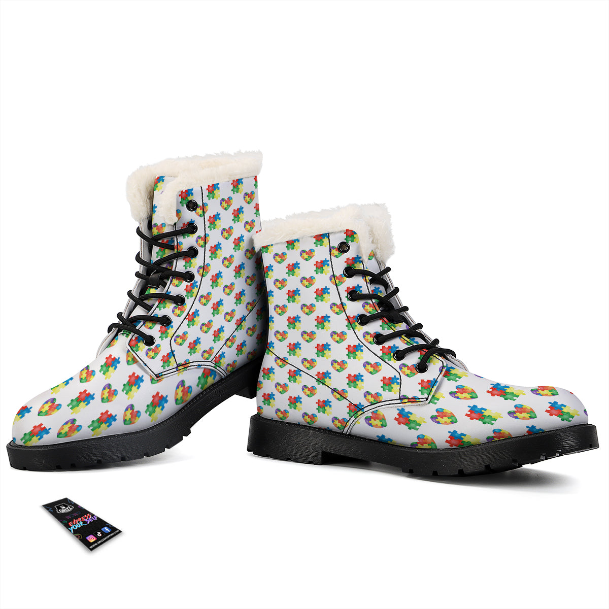 Autism Awareness Heart Print Pattern Winter Boots-grizzshop