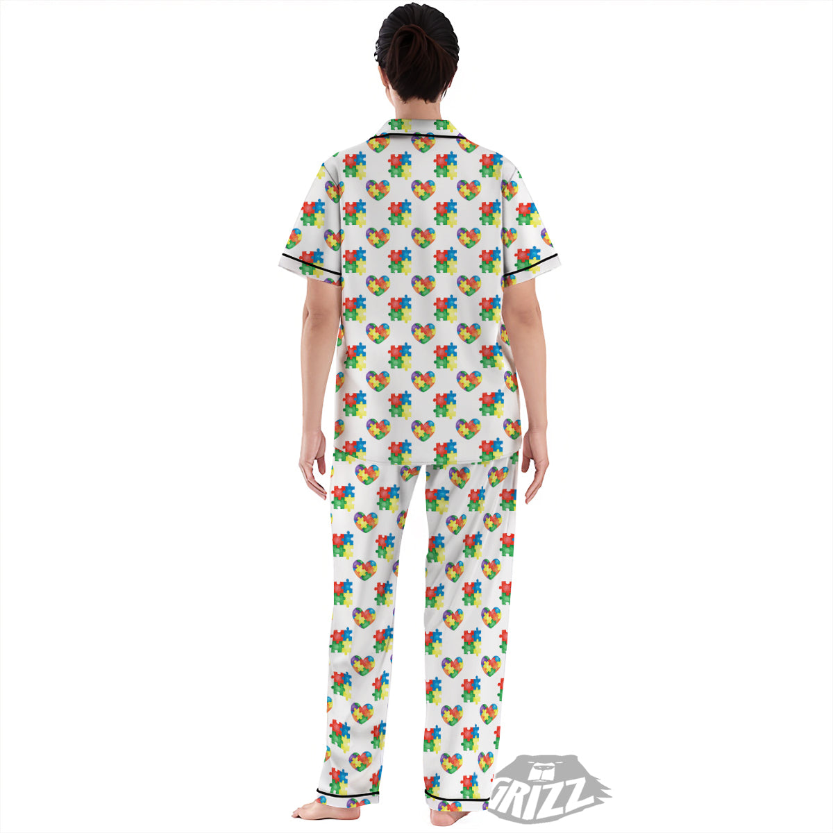 Autism Awareness Heart Print Pattern Women's Pajamas Set-grizzshop