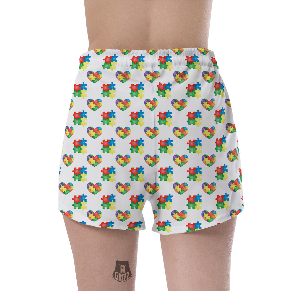 Autism Awareness Heart Print Pattern Women's Shorts-grizzshop