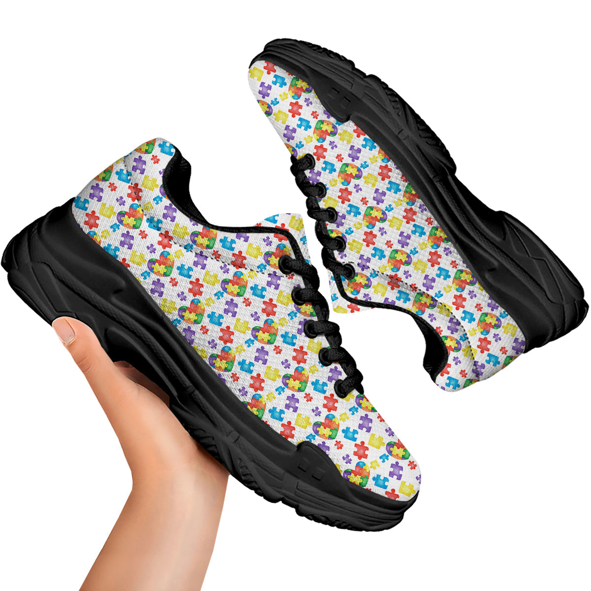 Autism Awareness Print Pattern Black Chunky Shoes-grizzshop