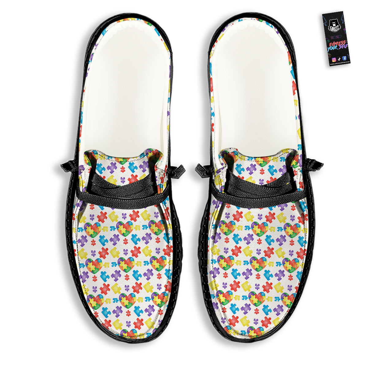 Autism Awareness Print Pattern Black Loafers-grizzshop