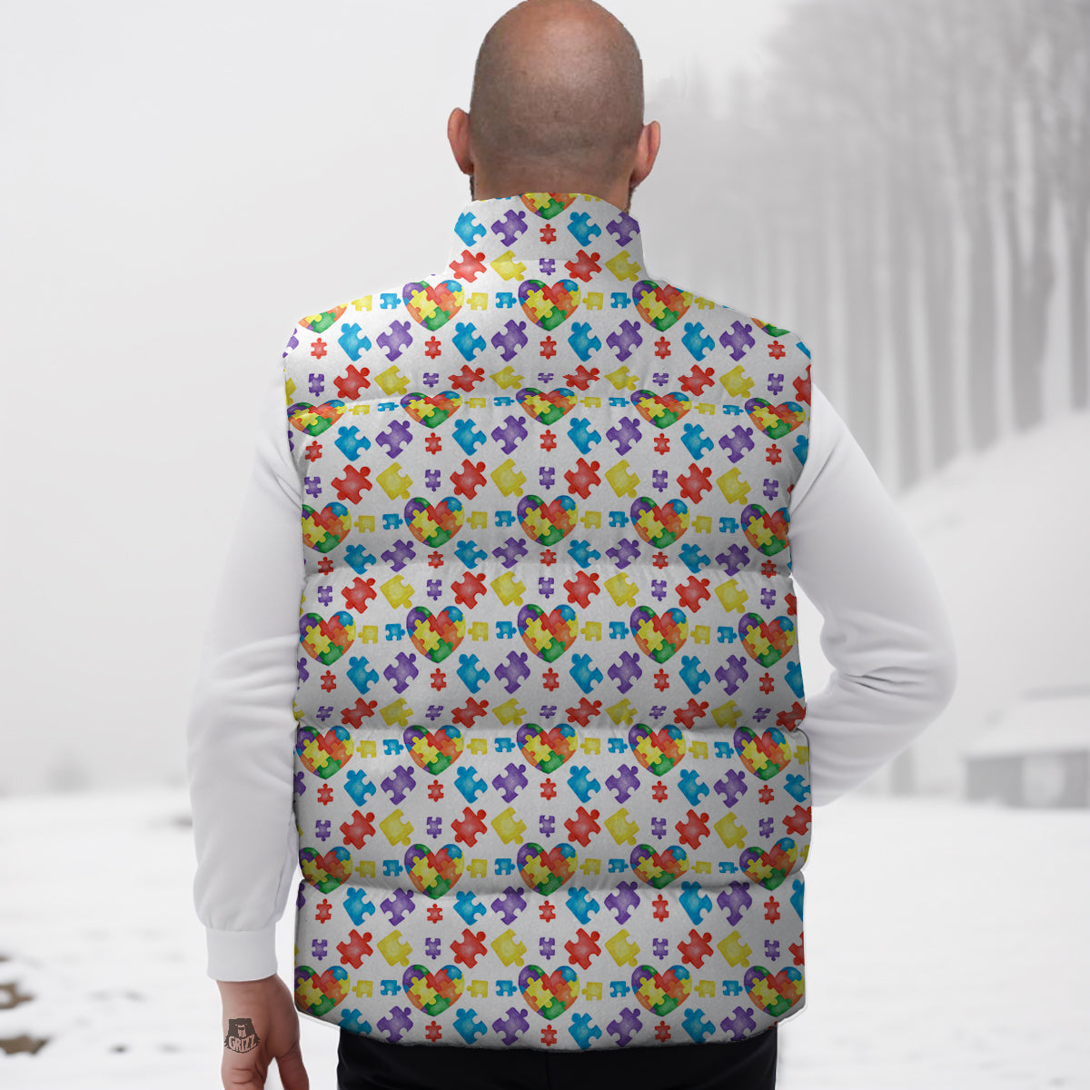 Autism Awareness Print Pattern Down Vest