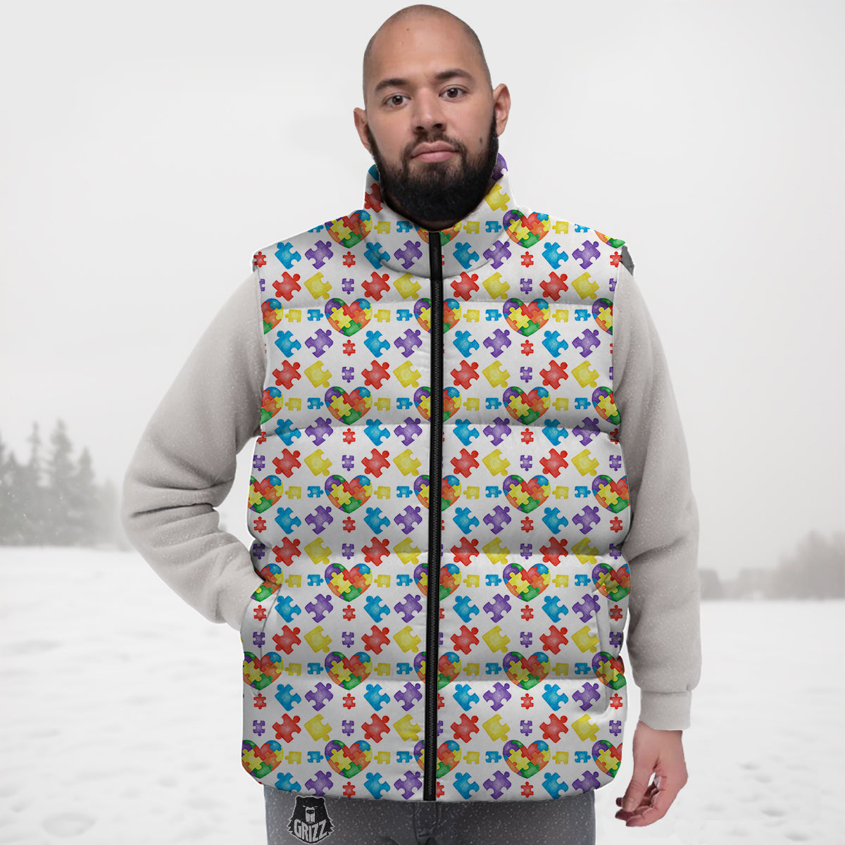 Autism Awareness Print Pattern Down Vest