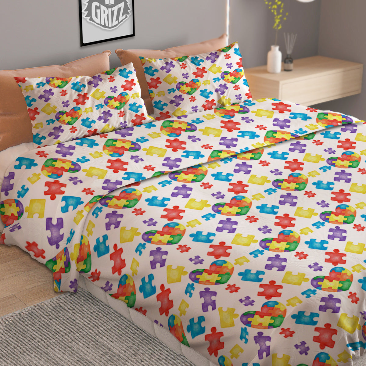 Autism Awareness Print Pattern Duvet Cover Bedding Set