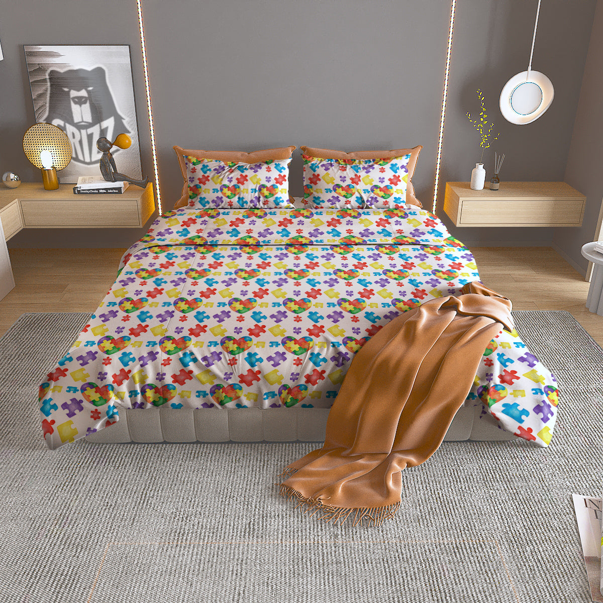 Autism Awareness Print Pattern Duvet Cover Bedding Set