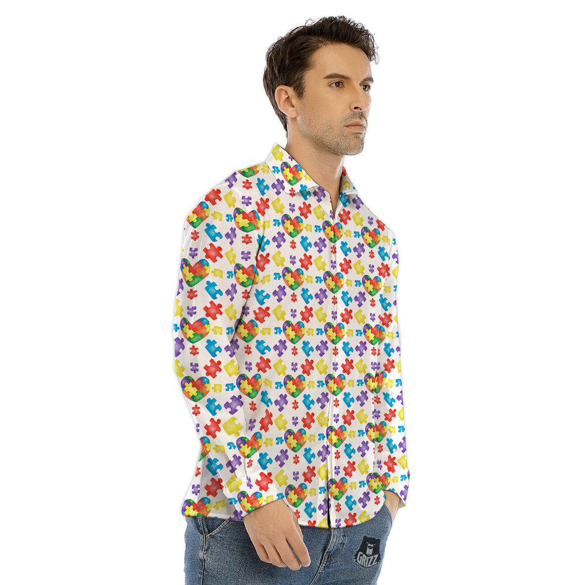 Autism Awareness Print Pattern Men's Dress Shirts-grizzshop