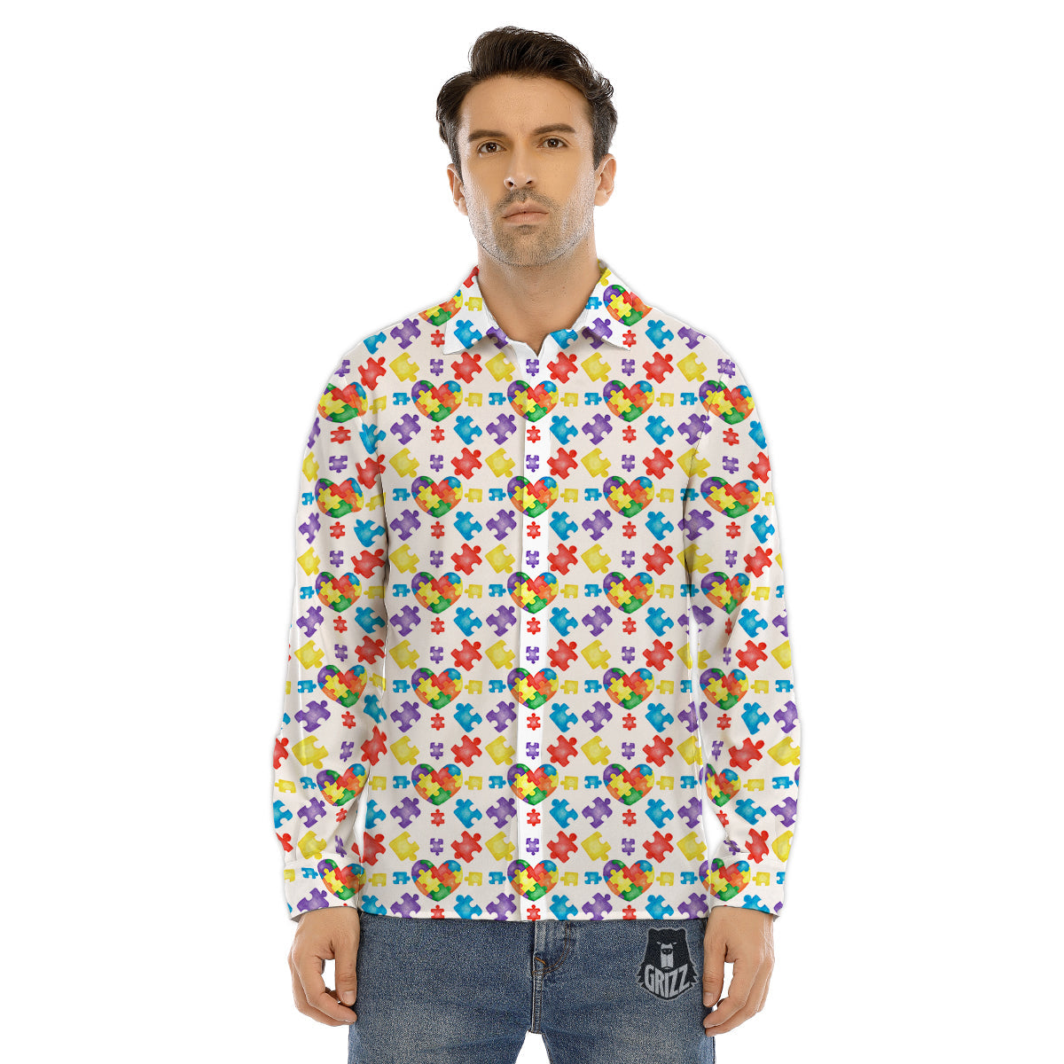 Autism Awareness Print Pattern Men's Dress Shirts-grizzshop