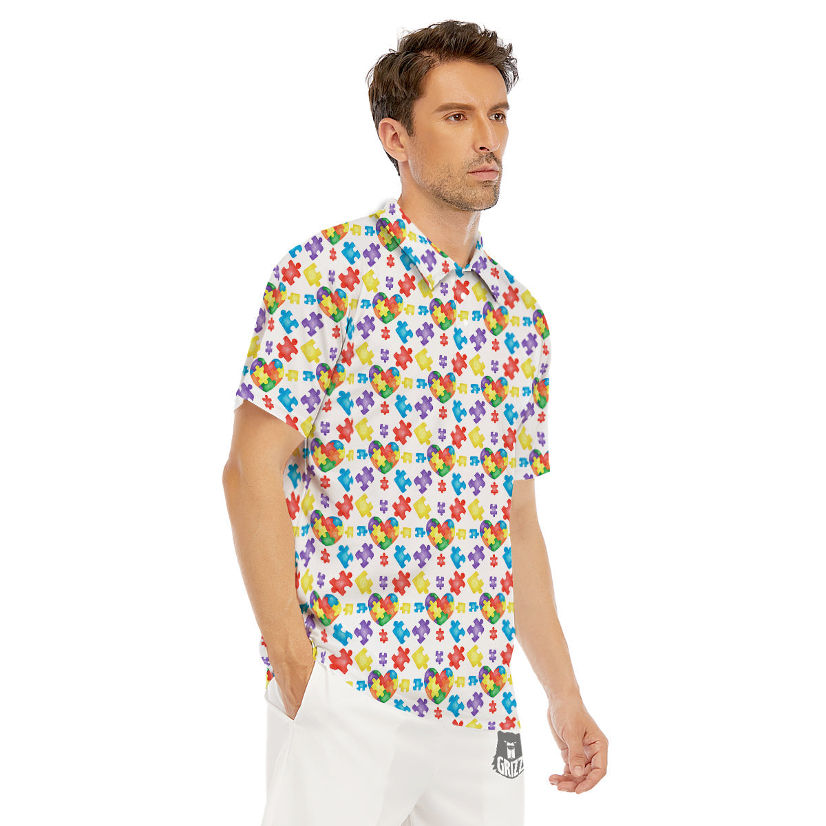 Autism Awareness Print Pattern Men's Golf Shirts-grizzshop