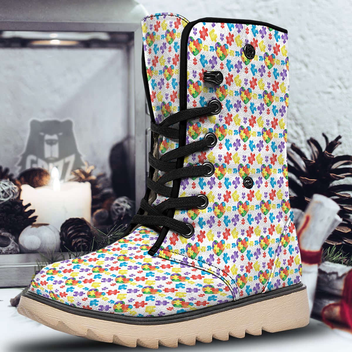 Autism Awareness Print Pattern Snow Boots-grizzshop