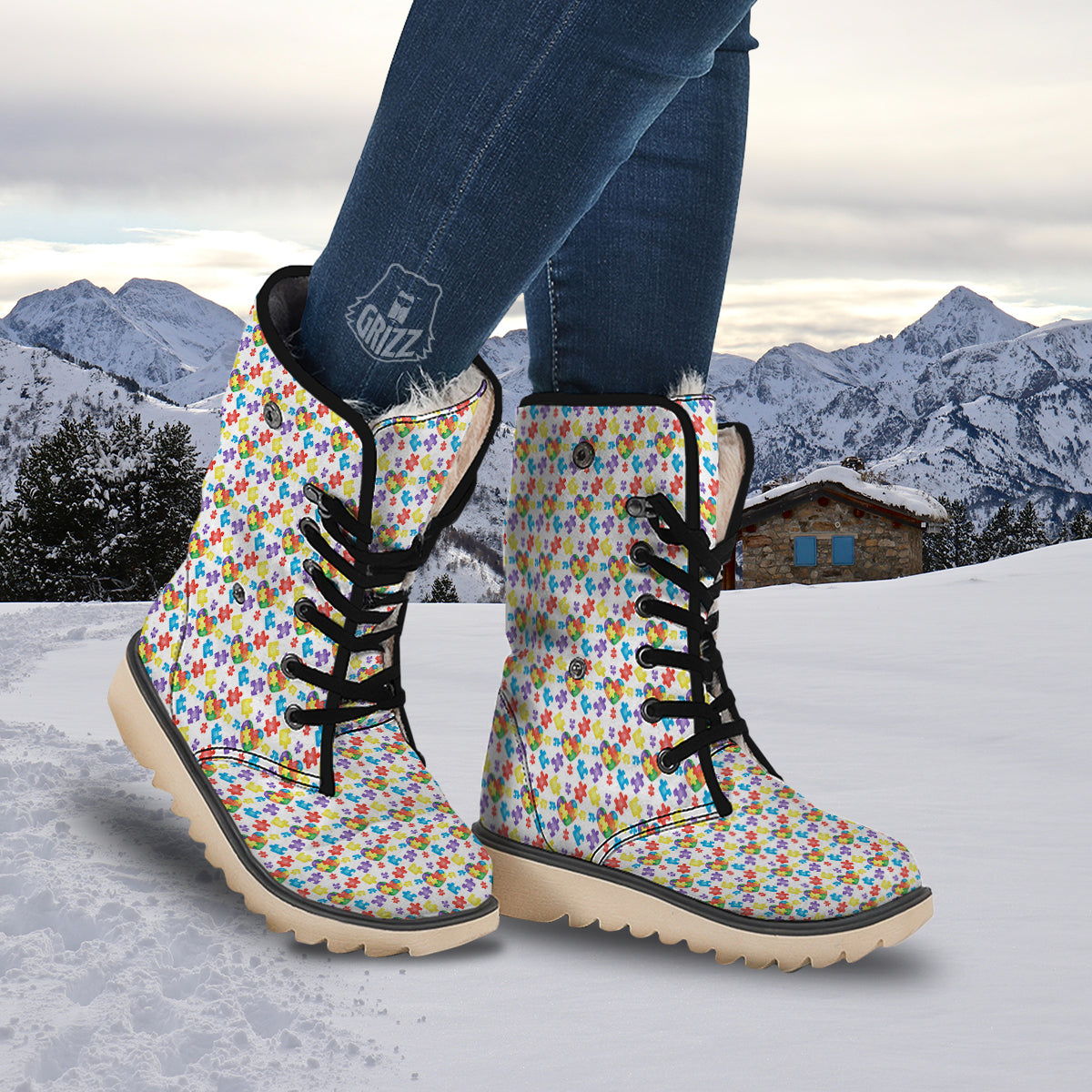 Autism Awareness Print Pattern Snow Boots-grizzshop