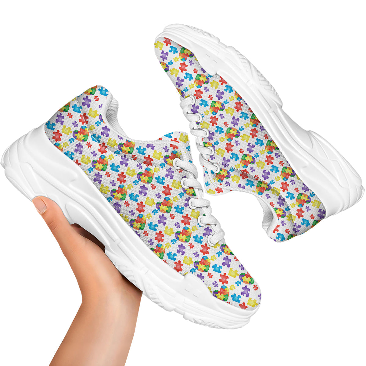 Autism Awareness Print Pattern White Chunky Shoes-grizzshop