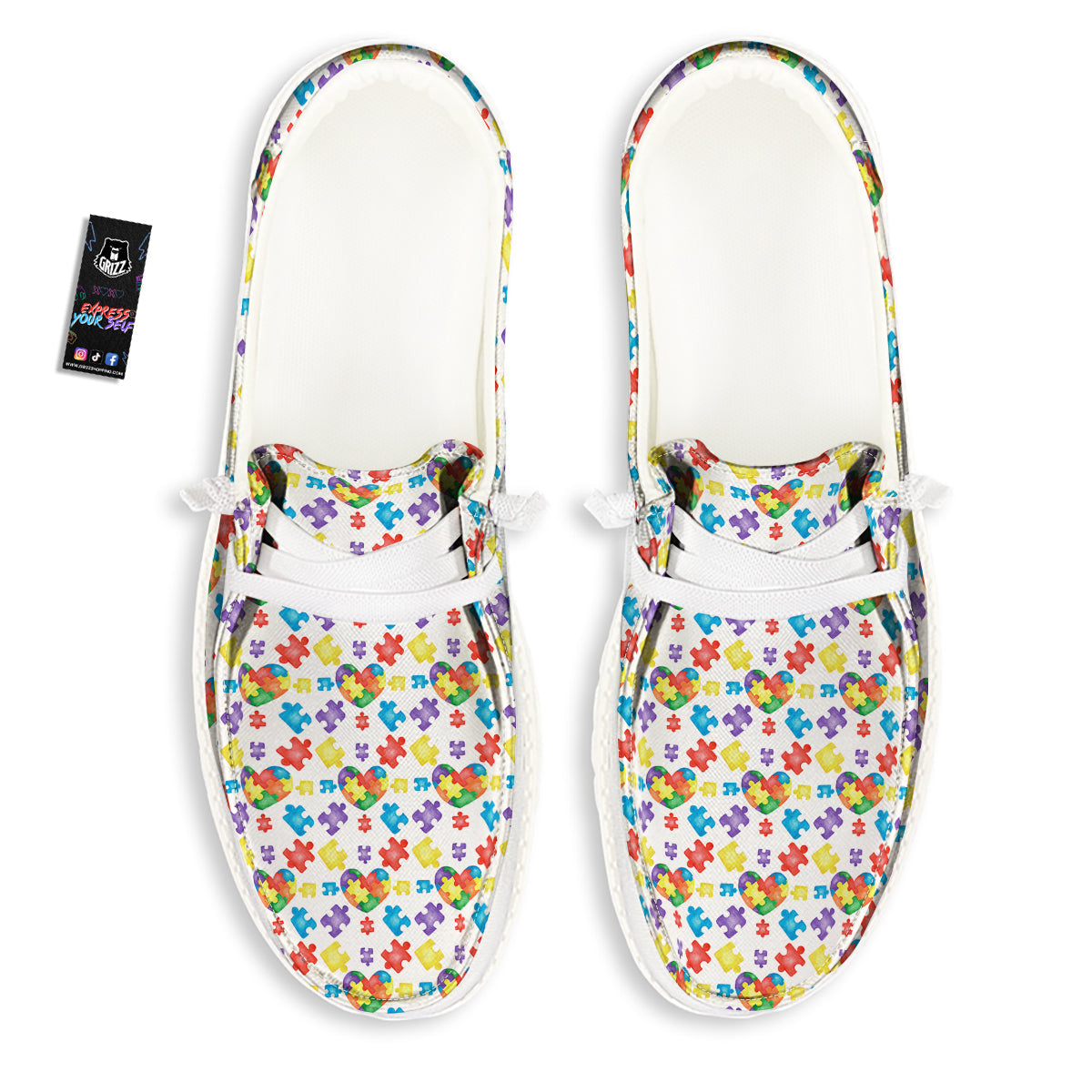 Autism Awareness Print Pattern White Loafers-grizzshop